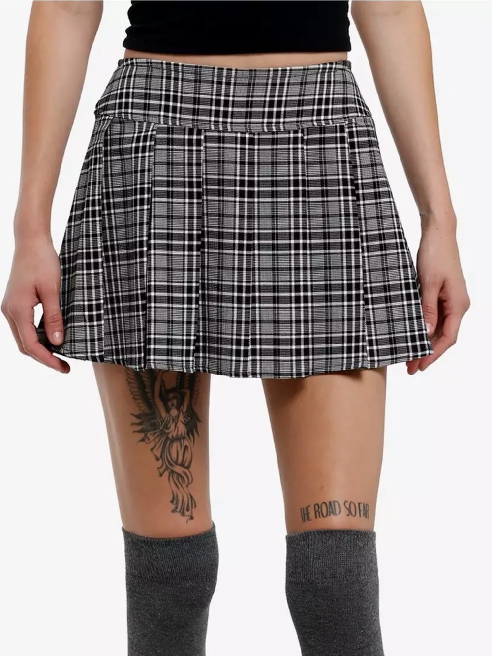 Social Collision Black & White Plaid Pleated Mini Skirt